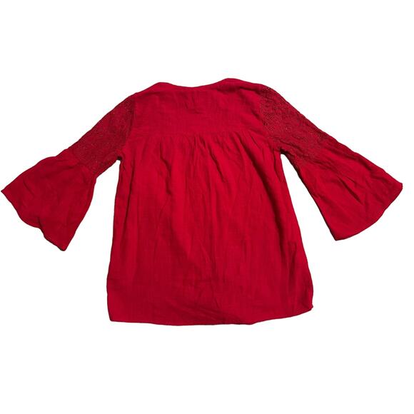 NWT KNOX ROSE RED BOHO BLOUSE-SIZE XS PEASANT STYLE TIE WAIST LACE ACCENTS - Picture 4 of 9